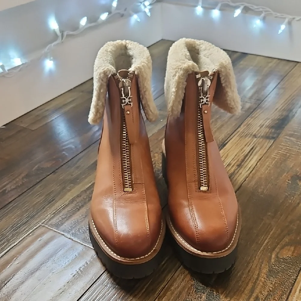 Sam Edelman Jacquie 2 Tan Shearling-Lined Zip‎ Boots